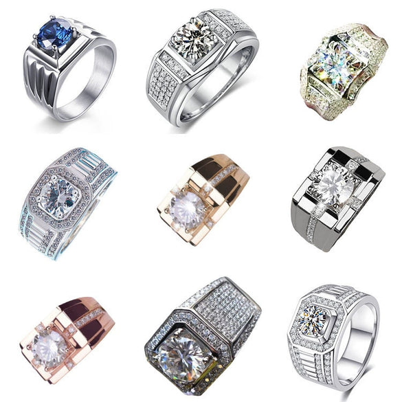 Men's Geometric Metal Ring With Micro Inlaid Zircon Electroplated Fashion Hand Jewelry