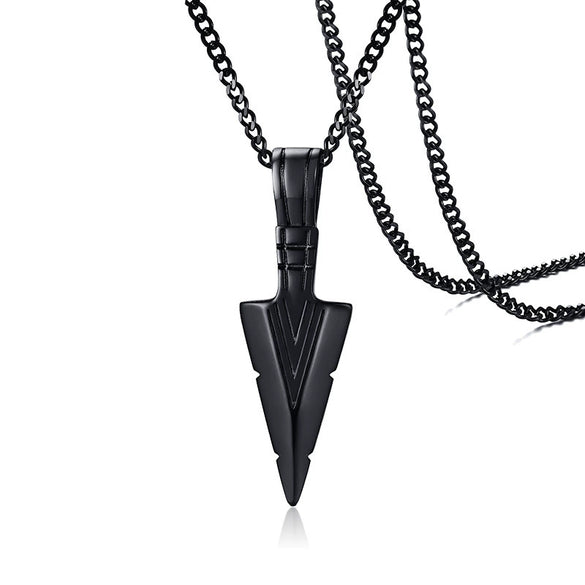 Men's Geometric Spearhead Pendant Necklace In Stainless Steel With Ochain Hiphop Style