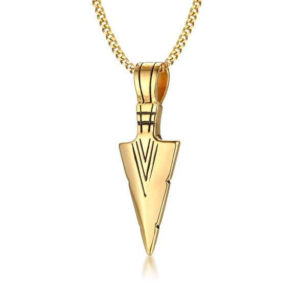 Men's Geometric Spearhead Pendant Necklace In Stainless Steel With Ochain Hiphop Style