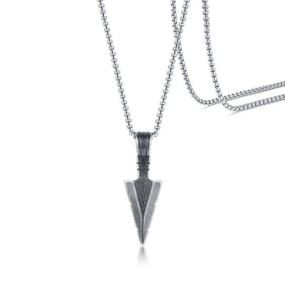 Men's Geometric Spearhead Pendant Necklace In Stainless Steel With Ochain Hiphop Style