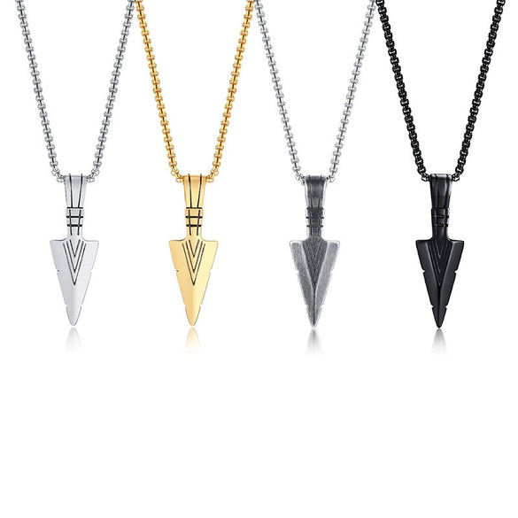 Men's Geometric Spearhead Pendant Necklace In Stainless Steel With Ochain Hiphop Style