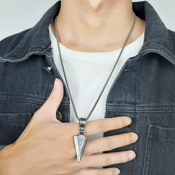 Men's Geometric Spearhead Pendant Necklace In Stainless Steel With Ochain Hiphop Style