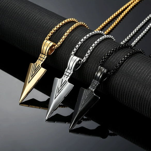 Men's Geometric Spearhead Pendant Necklace In Titanium Steel With Baked Paint Finish Wholesale Jewelry