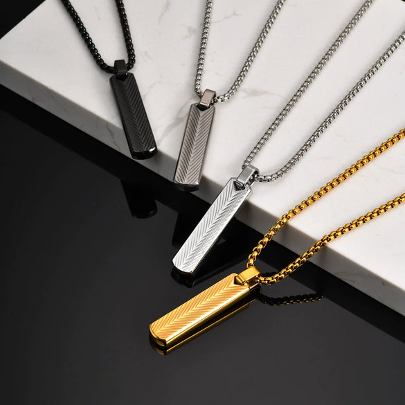 Men's Geometric Square Flower Pendant Necklace Stainless Steel Electroplated