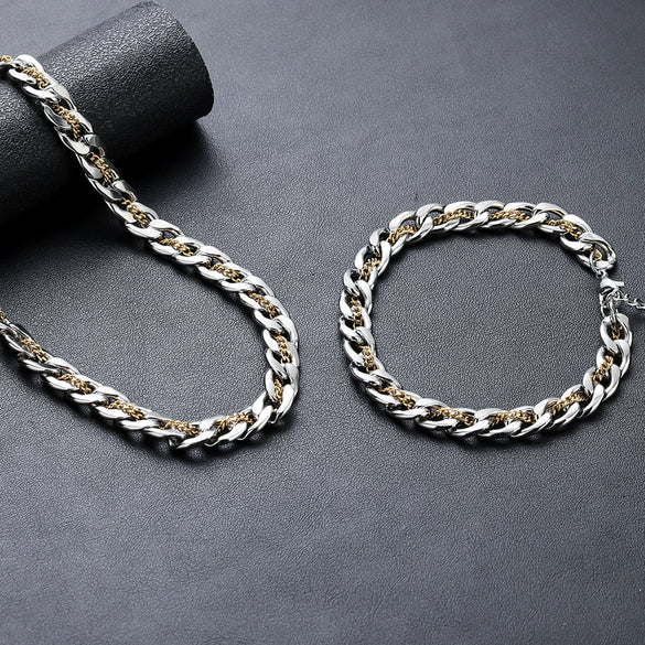 Men's Geometric Titanium Steel Necklace With Goldtone Electroplated Finish And Simple Regular Chain Design