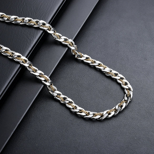 Men's Geometric Titanium Steel Necklace With Goldtone Electroplated Finish And Simple Regular Chain Design