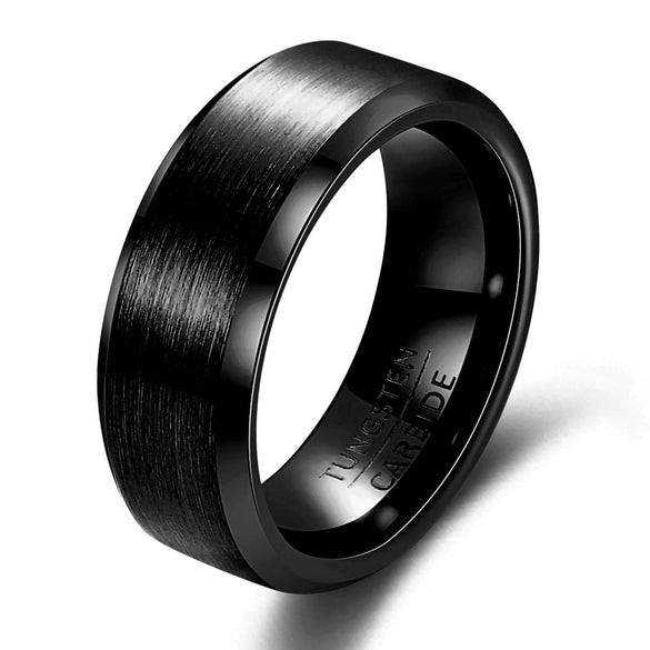 Men's Geometric Tungsten Steel Ring With Frosted Finish And Beveled Edge Electroplated Fashion Jewelry