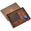 Men's Gift Set With Alloy Case Ordinary Glass Mirror Pu Strap Round Dial Leisure Style Watch Wallet Cufflinks Pen Set