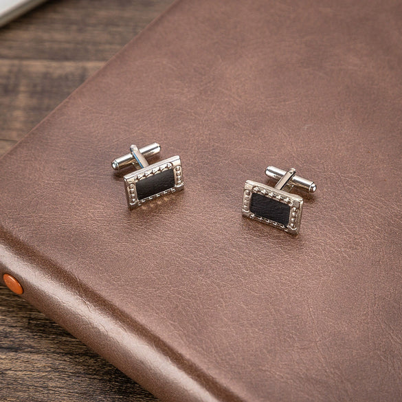 Men's Gift Set With Alloy Case Ordinary Glass Mirror Pu Strap Round Dial Leisure Style Watch Wallet Cufflinks Pen Set