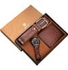 Men's Gift Set With Alloy Watch Pu Belt And Wallet Leisure Style Round Dial Pin Buckle Stainless Steel Clasp