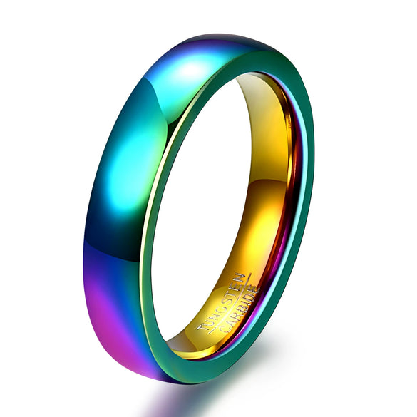 Men's Glossy Geometric Tungsten Steel Ring With Colorful Electroplated Finish And Simple Plain Design