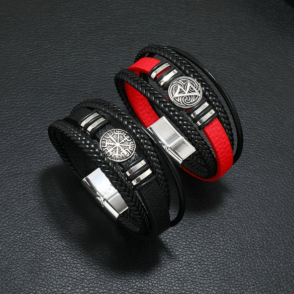 Men's Hand Accessories Multilayered Woven Leather Bracelets With Scripture Compass Pattern