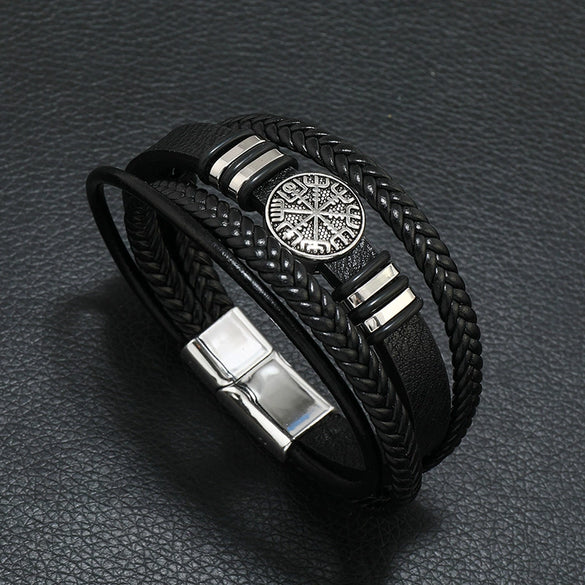 Men's Hand Accessories Multilayered Woven Leather Bracelets With Scripture Compass Pattern