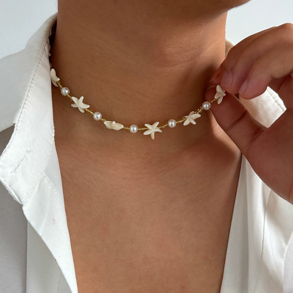 Men's Handmade Geometric Imitation Pearl Starfish Necklace Jewelry