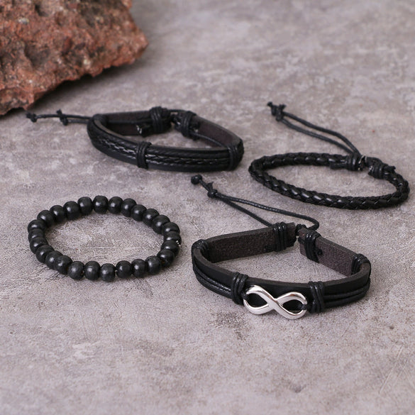 Men's Handmade Geometric Multi Layer Leather Beads Bracelet