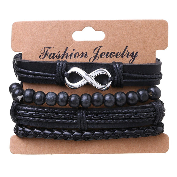 Men's Handmade Geometric Multi Layer Leather Beads Bracelet