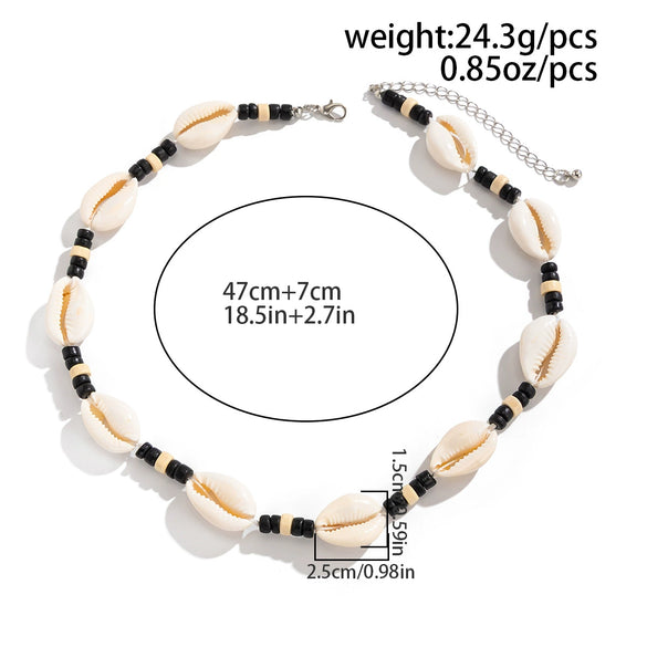 Men's Handmade Geometric Shell And Wood Bead Necklace