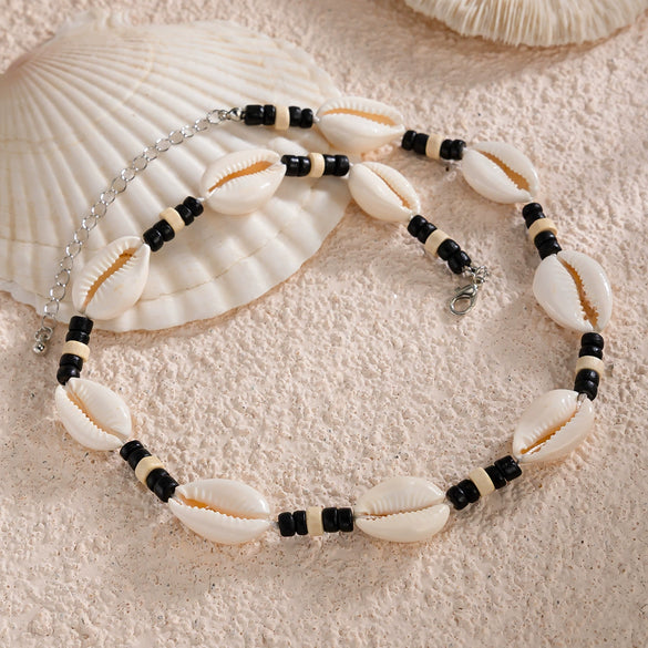 Men's Handmade Geometric Shell And Wood Bead Necklace