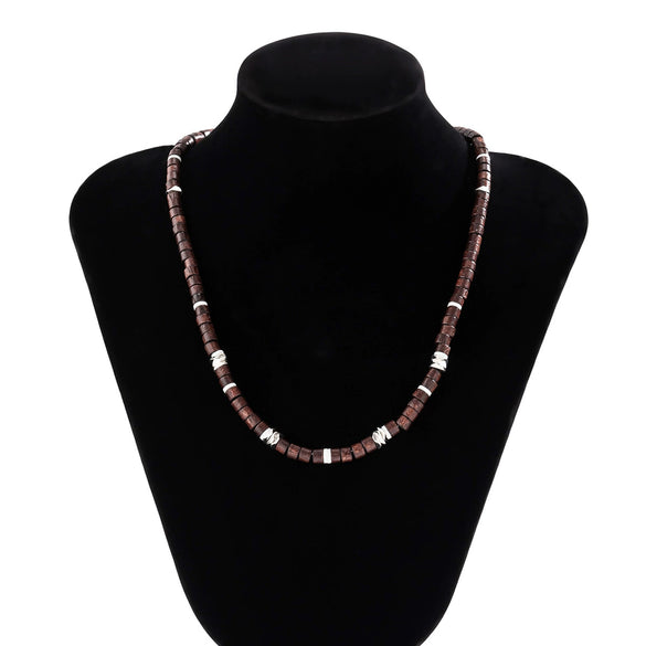 Men's Handmade Geometric Wooden Bead Necklace Hiphop Style