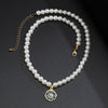 Men's Handmade Hiphop Imitation Pearl And Alloy Small Sun Turquoise Pendant Clavicle Chain Jewelry