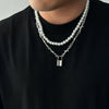 Men's Handmade Imitation Pearl And Alloy Geometric Style Lock Pendant Necklace