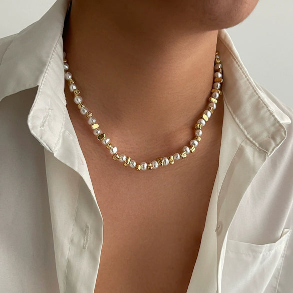 Men's Handmade Imitation Pearl Geometric Clavicle Chain Necklace