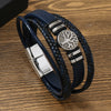 Men's Handmade Leather Bracelet With Alloy Magnet Buckle And Tree Of Life Leaves Pattern