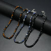 Men's Handmade Natural Stone Beaded Necklace With Geometric Style And Alloy Pendant