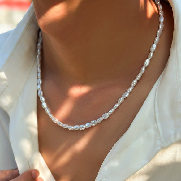 Men's Handmade Ushaped Imitation Pearl Necklace With Pearl Chain