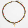 Men's Handmade Wooden Bead Necklace With Geometric Pattern And Shark Tooth Pendant For Summer Surfer Style