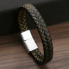 Men's Handwoven Alloy Leather Bracelet With Geometric Pattern And Magnet Buckle Handmade Jewelry