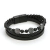 Men's Handwoven Natural Stone And Leather Bracelet With Alloy Buckle Geometric Pattern Magnetic Material Tree Of Life Style