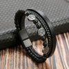 Men's Handwoven Natural Stone And Leather Bracelet With Alloy Buckle Geometric Pattern Magnetic Material Tree Of Life Style