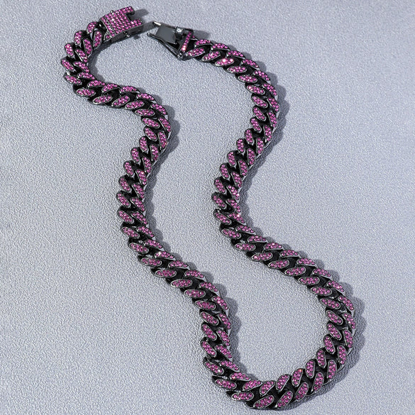 Men's Hip Hop Alloy Cuban Chain Diamond Necklace With Geometric Design