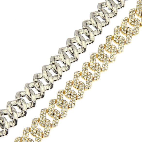 Men's Hip Hop Alloy Cuban Chain Necklace With Geometric Diamond Design