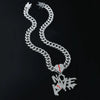 Men's Hip Hop Alloy Cuban Chain With Rhinestone Heartbreak Letter Pendant And Geometric Design
