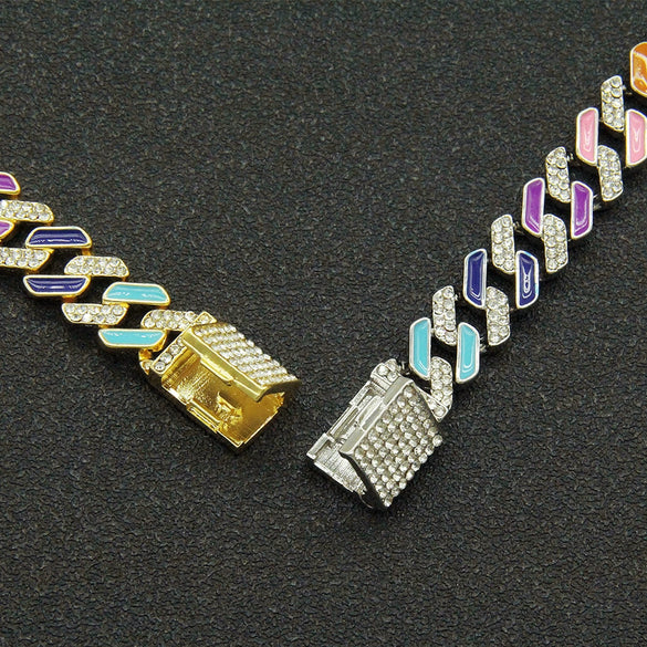 Men's Hip Hop Alloy Geometric Diamond Oil Dropping Cuban Chain Bracelet Jewelry