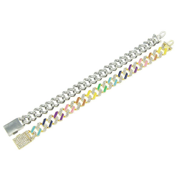 Men's Hip Hop Alloy Geometric Diamond Oil Dropping Cuban Chain Bracelet Jewelry