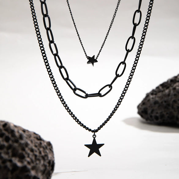 Men's Hip Hop Alloy Handmade Geometric Fivepointed Star Necklace