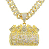 Men's Hip Hop Alloy Pendant Necklace With Geometric Pattern And Diamond Treatment On Cuban Chain