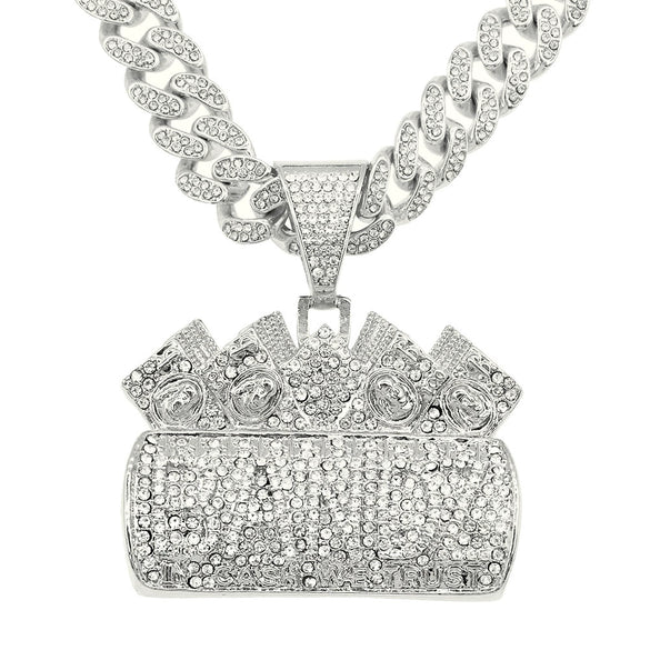 Men's Hip Hop Alloy Pendant Necklace With Geometric Pattern And Diamond Treatment On Cuban Chain