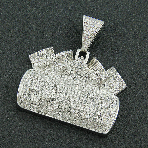 Men's Hip Hop Alloy Pendant Necklace With Geometric Pattern And Diamond Treatment On Cuban Chain