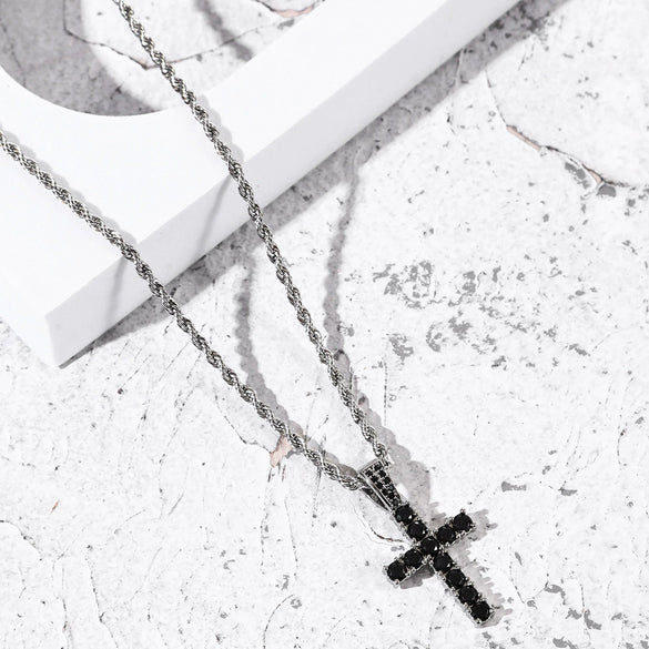 Men's Hip Hop Copper Cross Necklace With Zircon Pendants And Electroplating Treatment