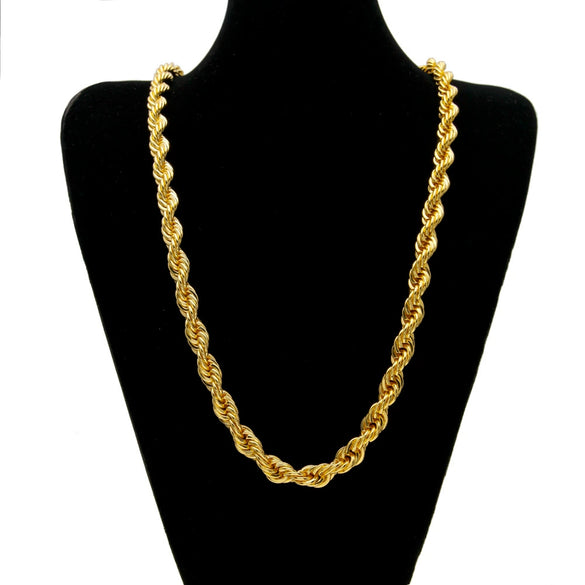 Men's Hip Hop Gold Plated Geometric Twist Rope Chain Necklace With Electroplated Thick Twisted Chain Design