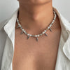 Men's Hip Hop Imitation Pearl Stainless Steel Alloy Rivet Handmade Geometric Clavicle Chain Necklace