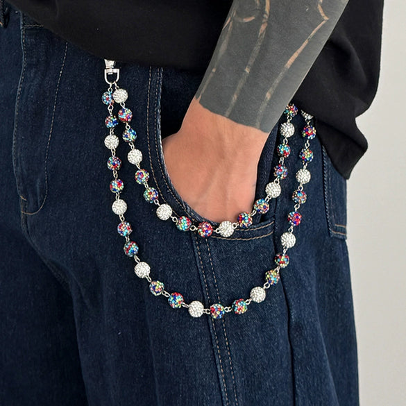 Men's Hip Hop Metal Ball And Cross Waist Chain
