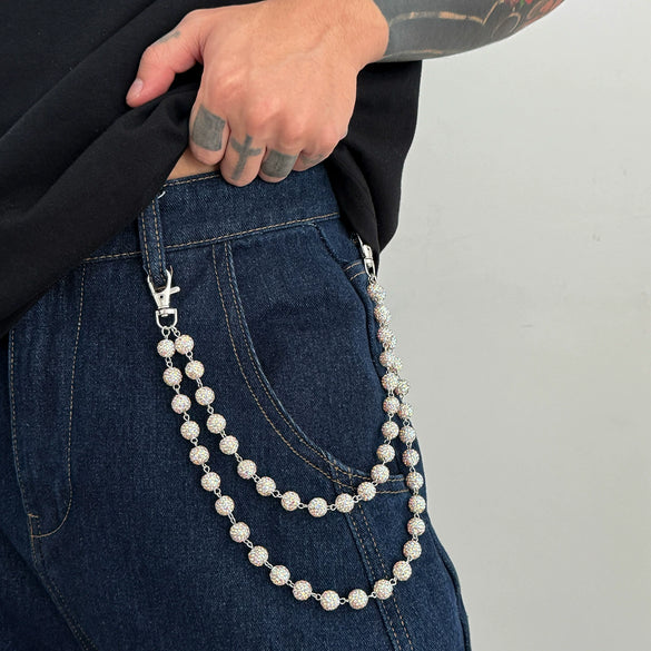 Men's Hip Hop Metal Ball And Cross Waist Chain