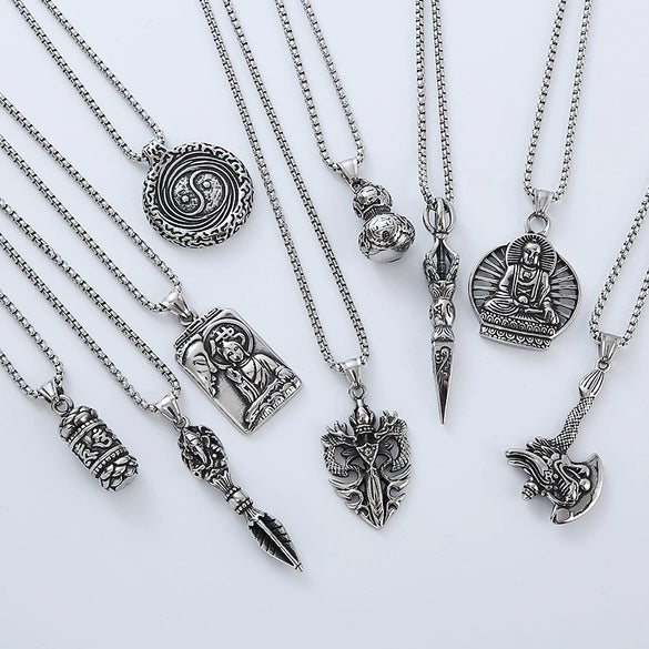 Men's Hip Hop Pendant Necklace Jewelry Stainless Steel Geometric Polished Retro Punk Fashion