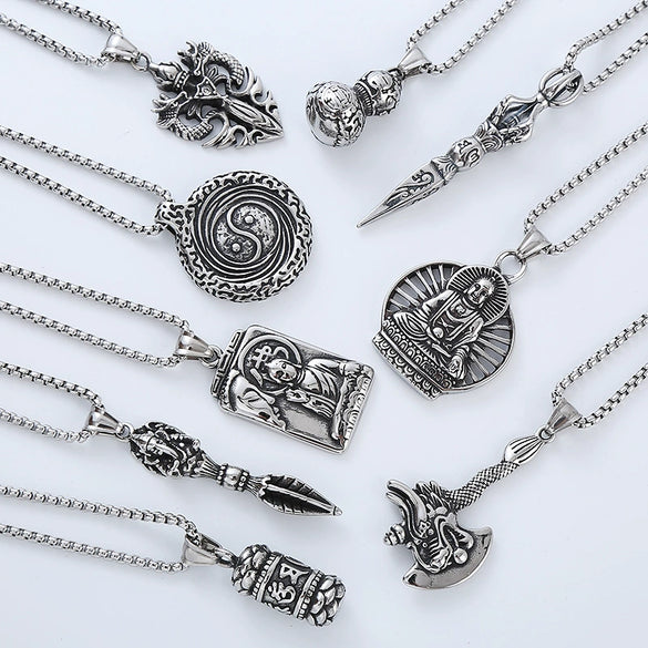 Men's Hip Hop Pendant Necklace Jewelry Stainless Steel Geometric Polished Retro Punk Fashion