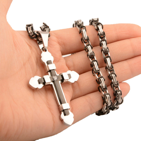 Men's Hip Hop Stainless Steel Cross Pendant Necklace